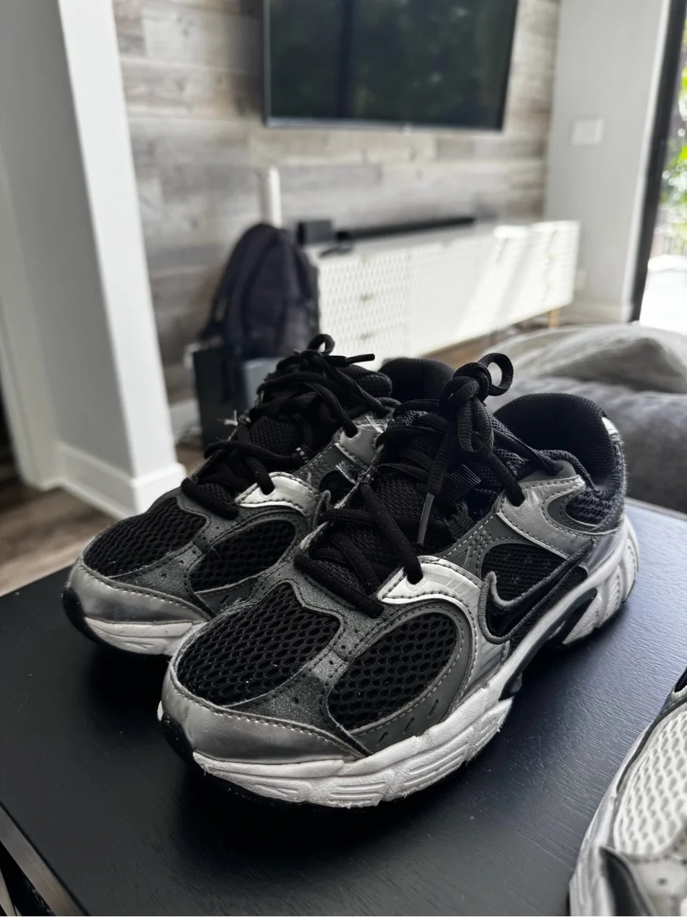 Nike Kids Black and Silver Mesh Running Sneakers
